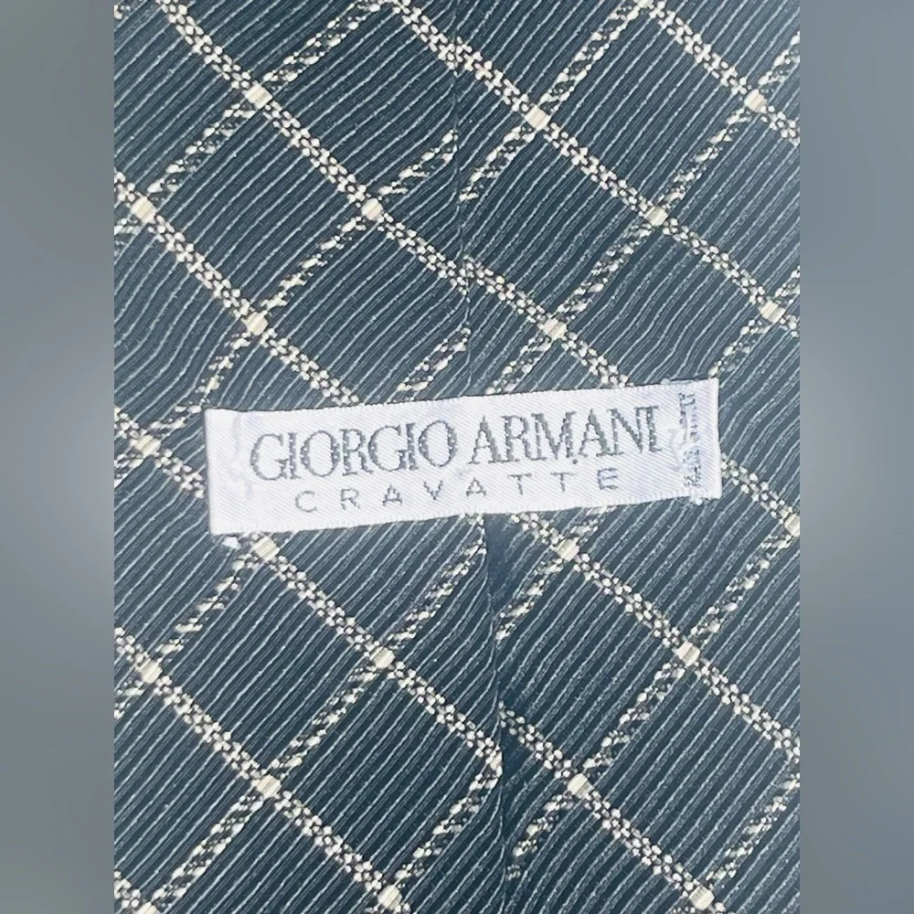 Giorgio Armani 100% silk tie black with white crosshatch pattern